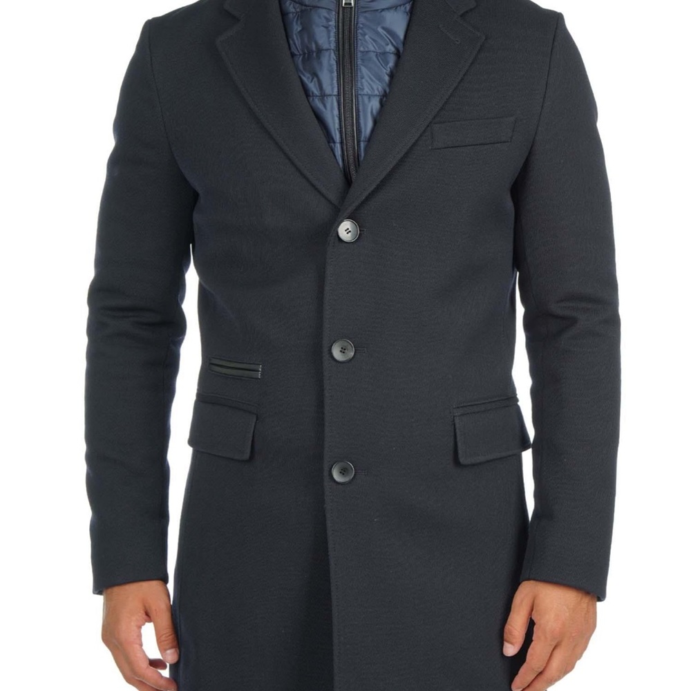 Dark navy Hugo boss overcoat with detachable bib